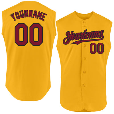 Custom Gold Crimson-Black Authentic Sleeveless Baseball Jersey