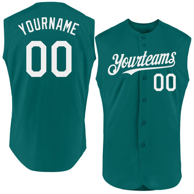 Custom Teal White Authentic Sleeveless Baseball Jersey