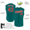 Custom Teal Red-White Authentic Sleeveless Baseball Jersey