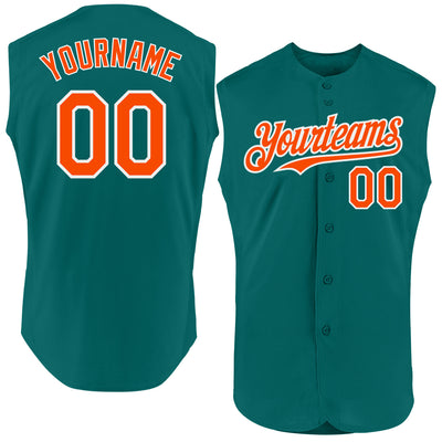 Custom Teal Orange-White Authentic Sleeveless Baseball Jersey