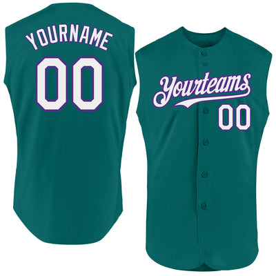 Custom Teal White-Purple Authentic Sleeveless Baseball Jersey