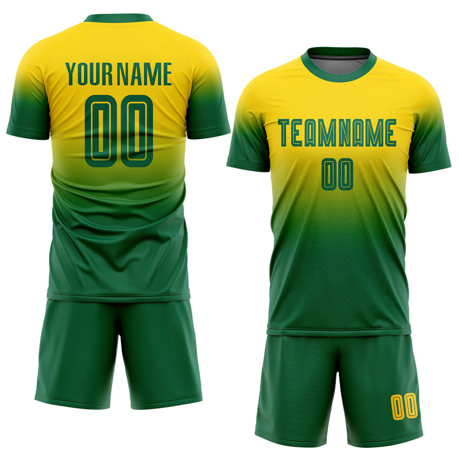 Custom Gold Kelly Green Sublimation Fade Fashion Soccer Uniform Jersey