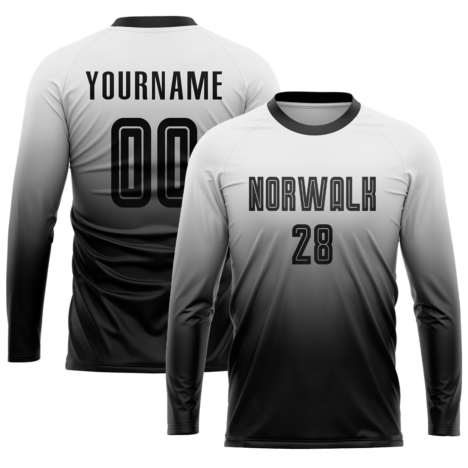 Custom White Black Sublimation Fade Fashion Soccer Uniform Jersey