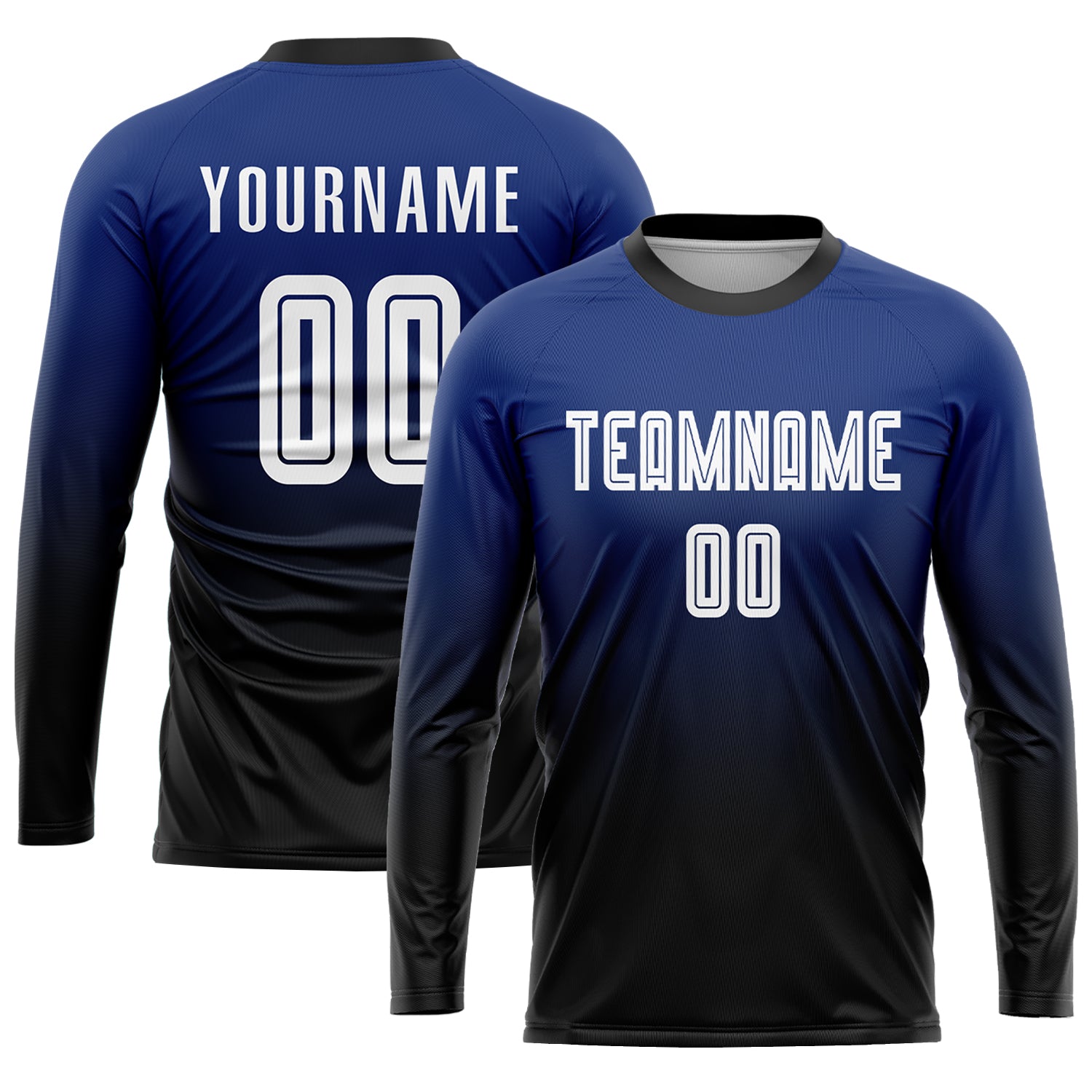 Custom Royal White-Black Sublimation Fade Fashion Soccer Uniform Jersey