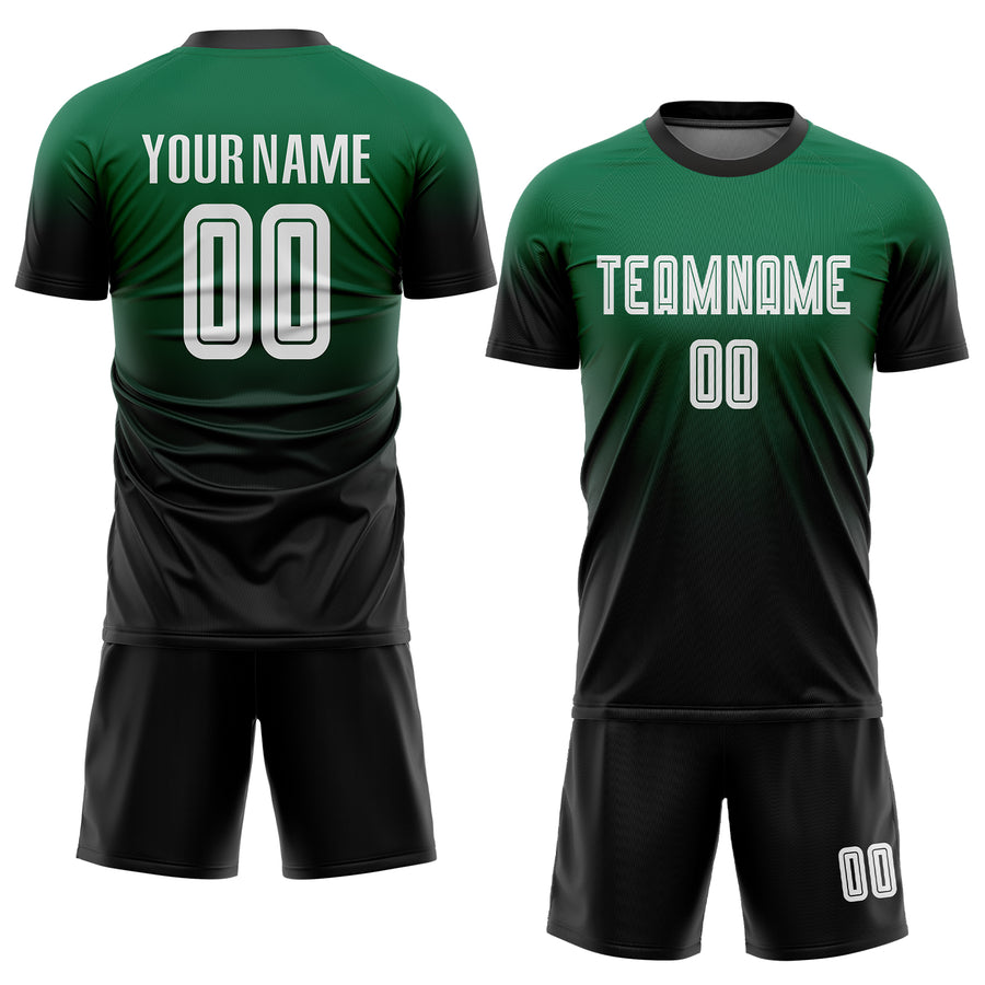 Custom Kelly Green White-Black Sublimation Fade Fashion Soccer Uniform Jersey