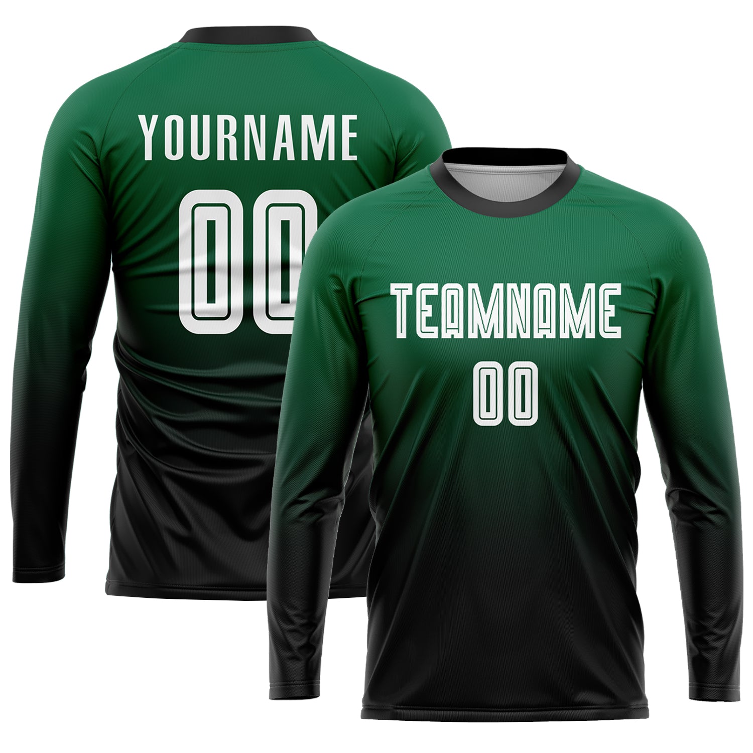 Custom Kelly Green White-Black Sublimation Fade Fashion Soccer Uniform Jersey