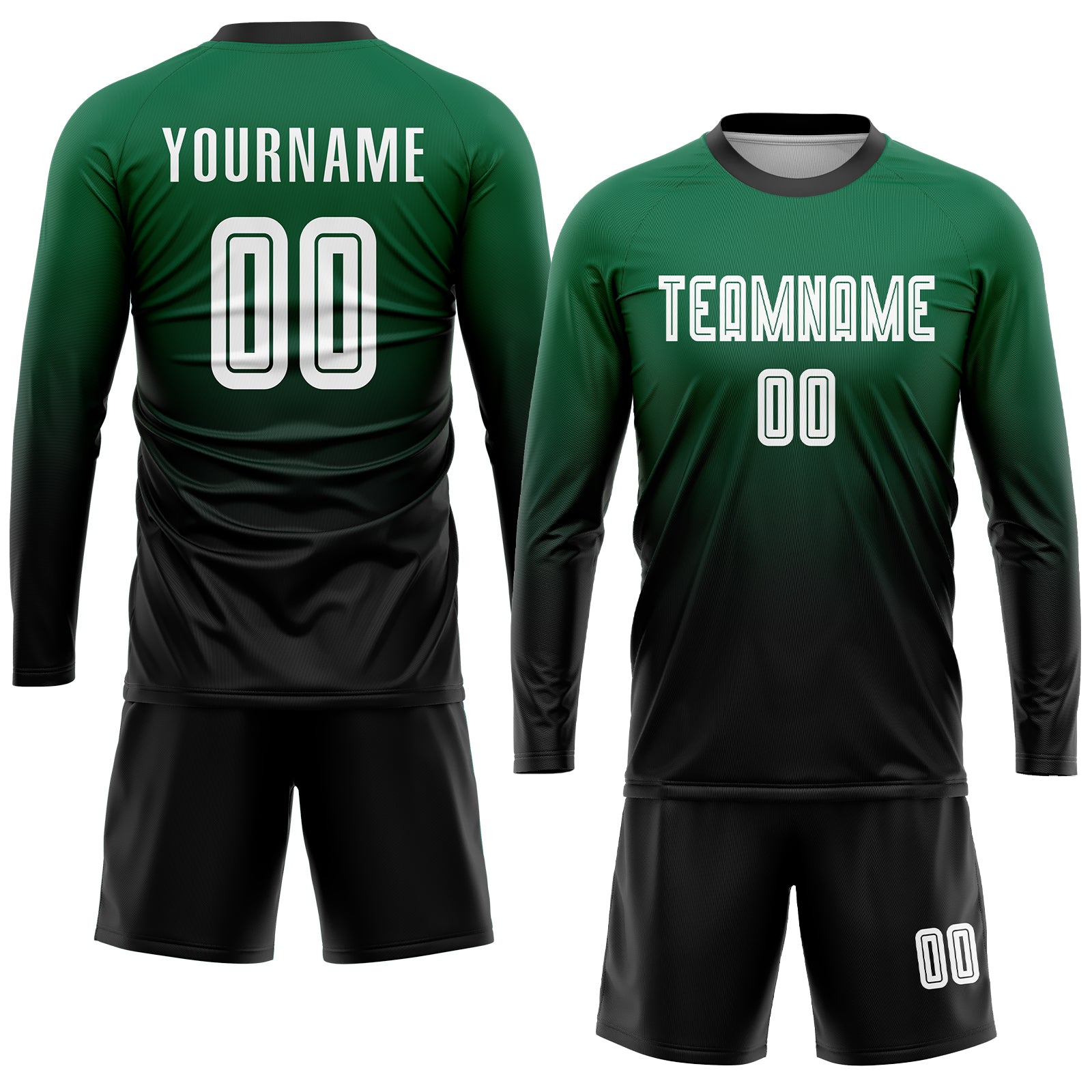 Custom Kelly Green White-Black Sublimation Fade Fashion Soccer Uniform Jersey