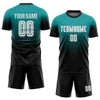 Custom Teal White-Black Sublimation Fade Fashion Soccer Uniform Jersey