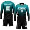 Custom Teal White-Black Sublimation Fade Fashion Soccer Uniform Jersey