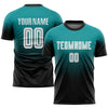 Custom Teal White-Black Sublimation Fade Fashion Soccer Uniform Jersey