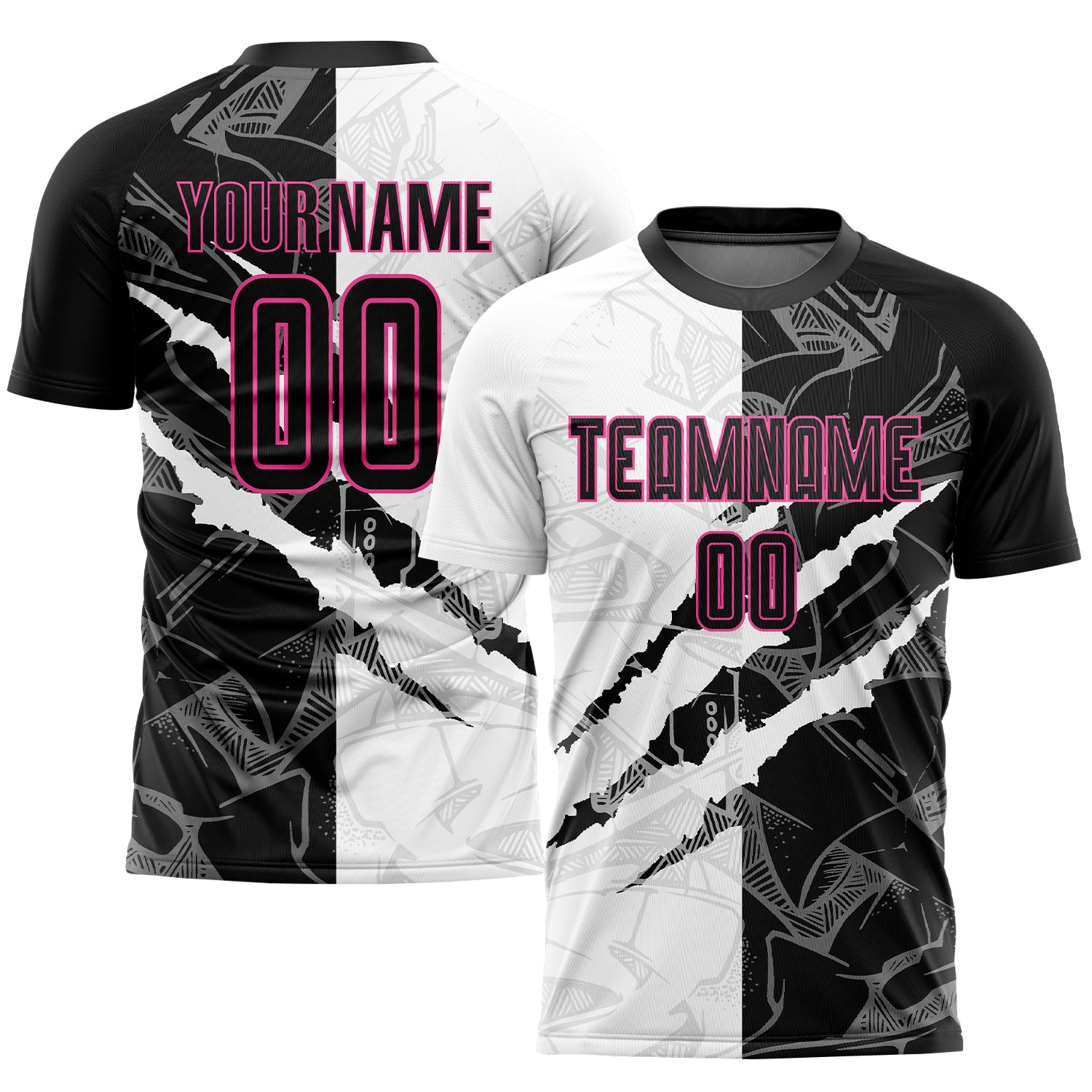 Custom Graffiti Pattern Black-Pink Scratch Sublimation Soccer Uniform Jersey