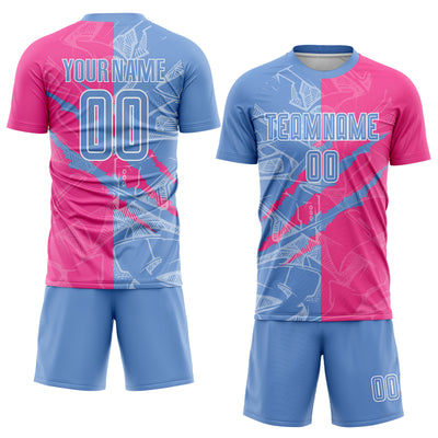 Custom Graffiti Pattern Light Blue-Pink Scratch Sublimation Soccer Uniform Jersey