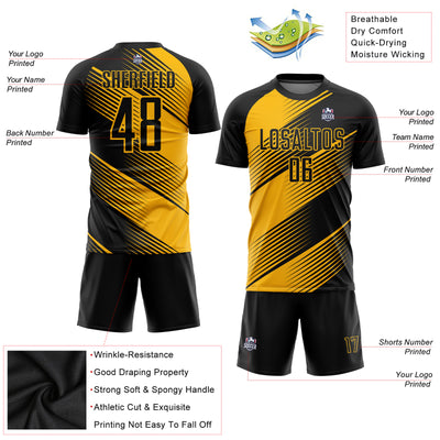 Custom Gold Black Sublimation Soccer Uniform Jersey