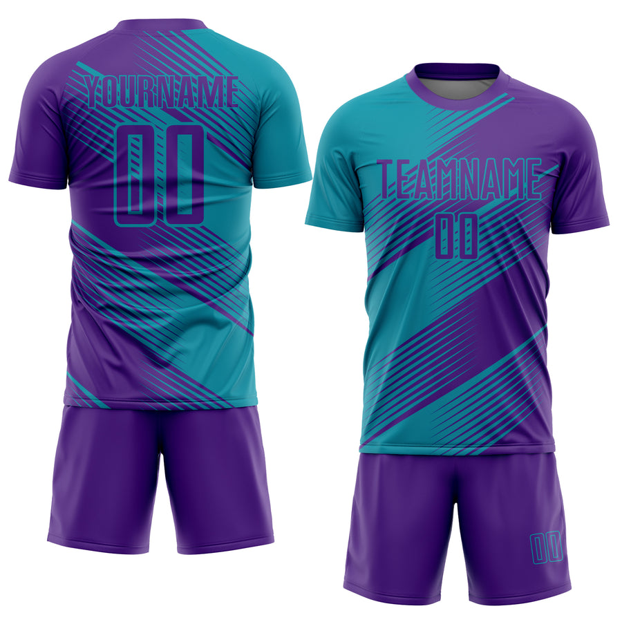 Custom Teal Purple Sublimation Soccer Uniform Jersey