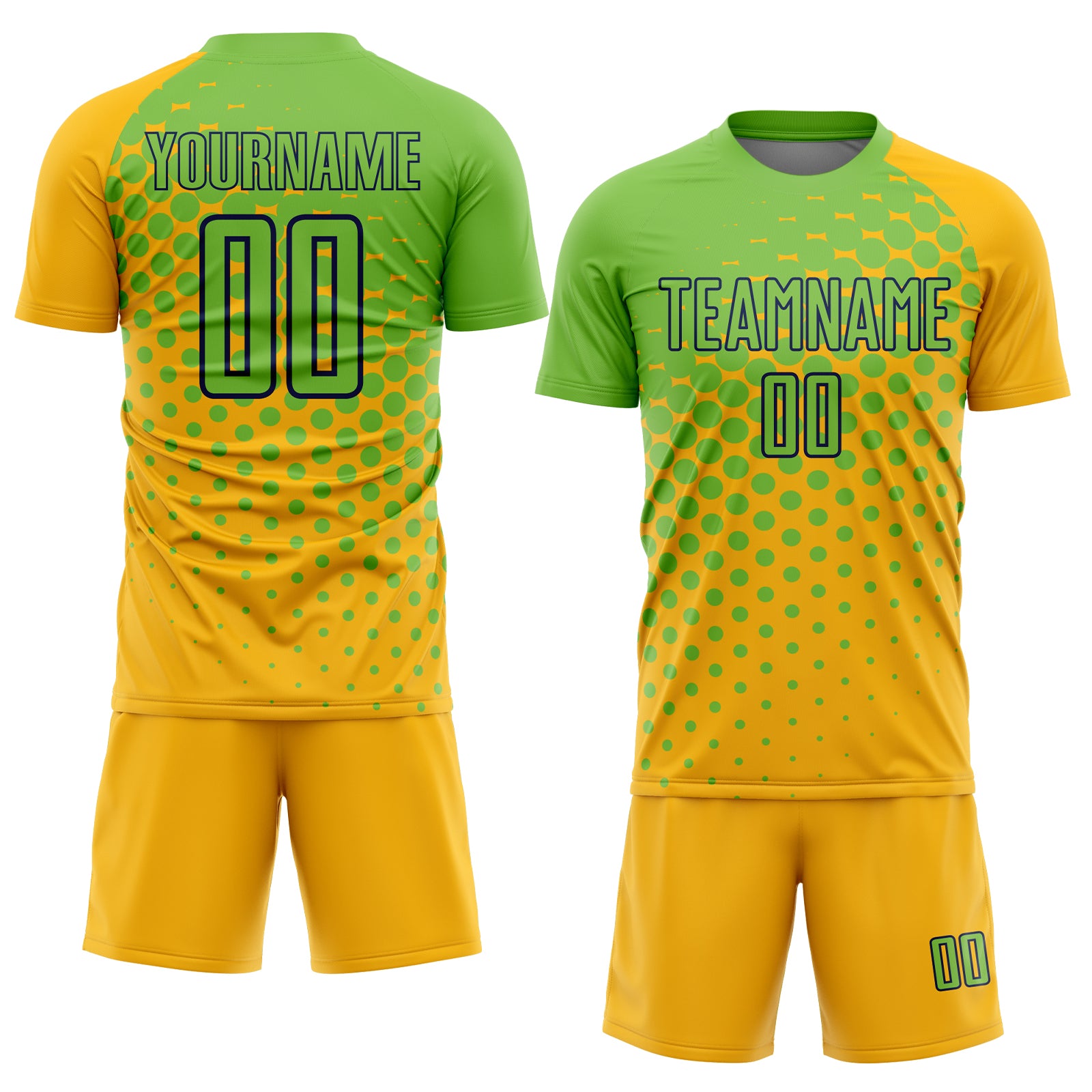 Custom Black Gold-Neon Green Sublimation Soccer Uniform Jersey Discount