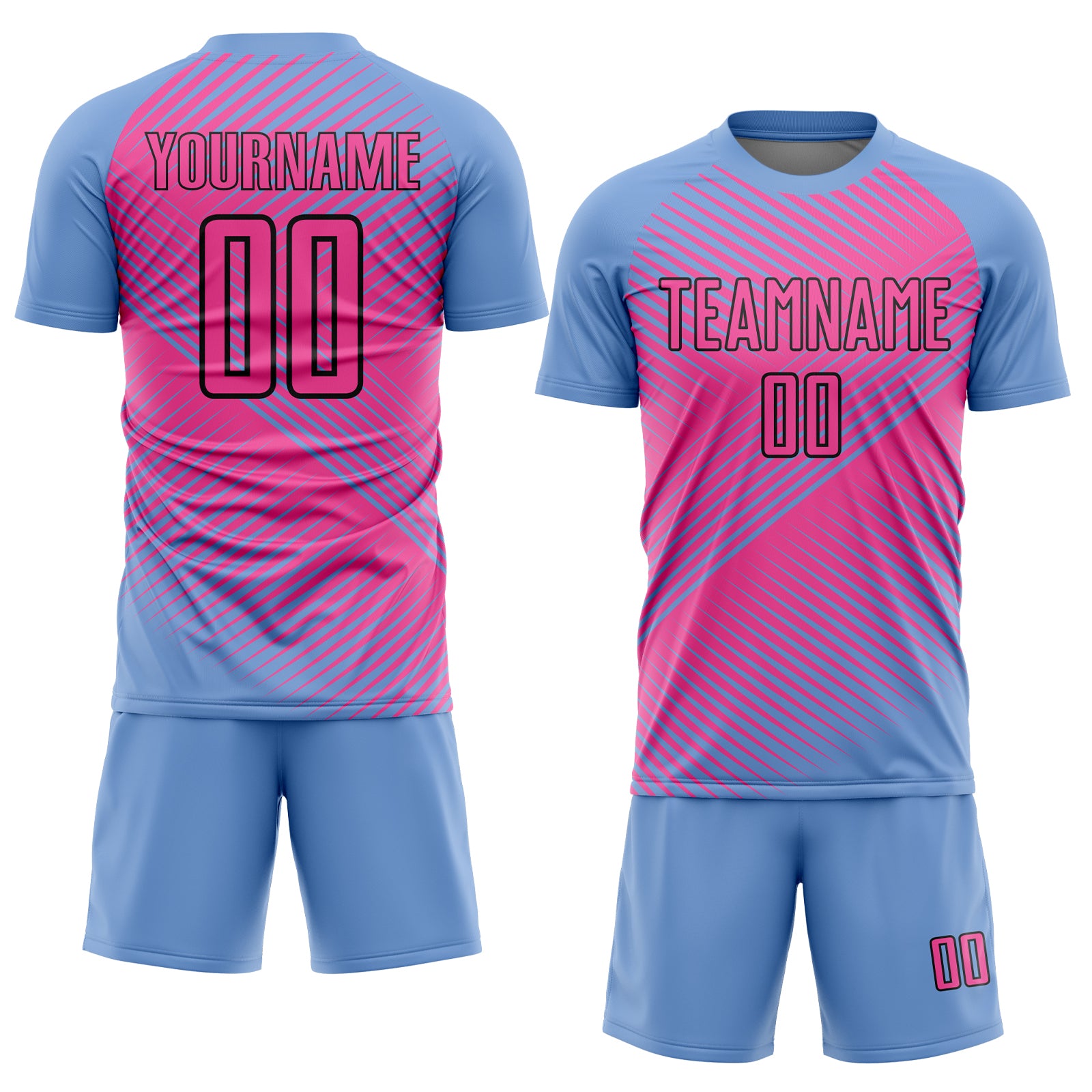 Custom Light Blue Black Sublimation Soccer Uniform Jersey