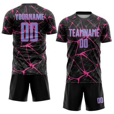 Custom Black Light Blue-Pink Sublimation Soccer Uniform Jersey