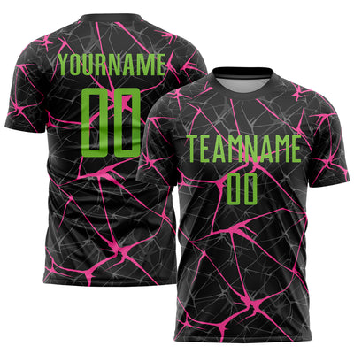 Custom Black Neon Green-Pink Sublimation Soccer Uniform Jersey