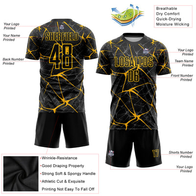 Custom Black Yellow Sublimation Soccer Uniform Jersey