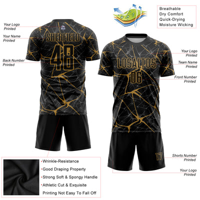 Custom Black Old Gold Sublimation Soccer Uniform Jersey