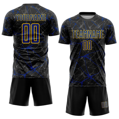 Custom Black Royal-Yellow Sublimation Soccer Uniform Jersey