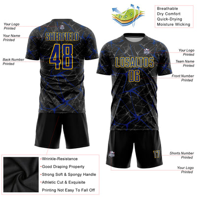 Custom Black Royal-Yellow Sublimation Soccer Uniform Jersey