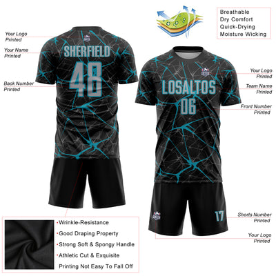 Custom Black Gray-Teal Sublimation Soccer Uniform Jersey