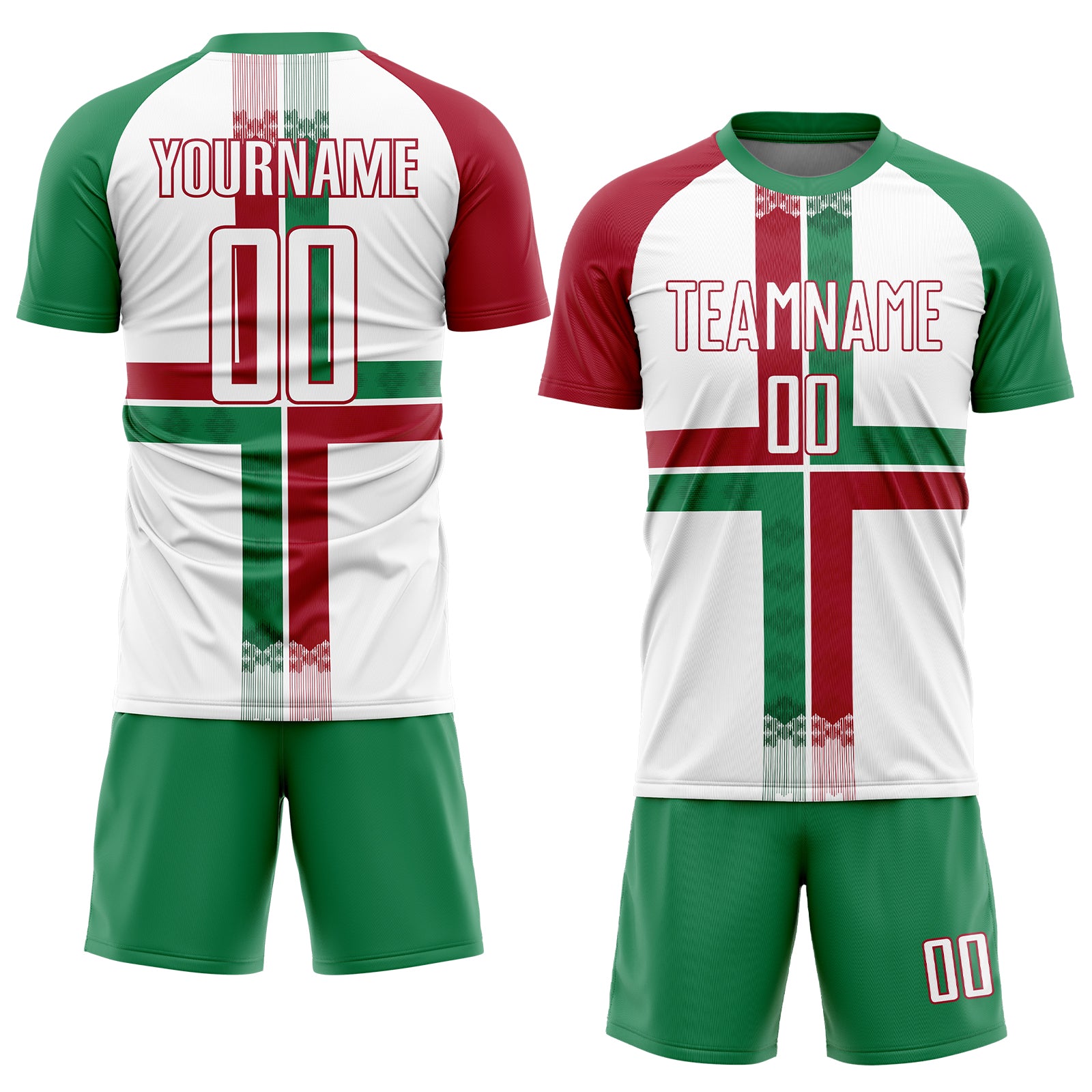 FANSIDEA Custom Soccer Jersey Uniform White Kelly Green-crimson Sublimation Mexico Men's Size:XL