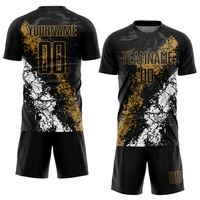 Custom Black Old Gold-White Sublimation Soccer Uniform Jersey