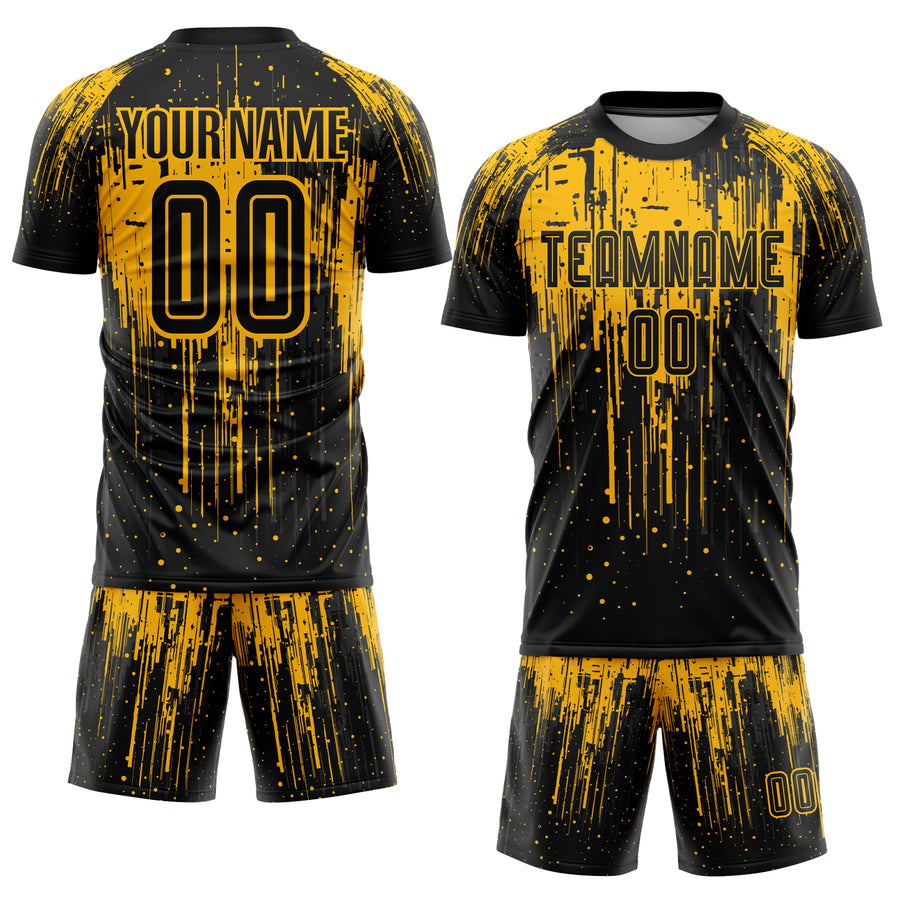 Custom Gold Black Sublimation Soccer Uniform Jersey