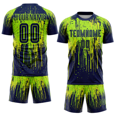 Custom Neon Green Navy-Neon Yellow Sublimation Soccer Uniform Jersey