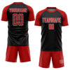 Custom Black Red-White Pinstripe Sublimation Soccer Uniform Jersey