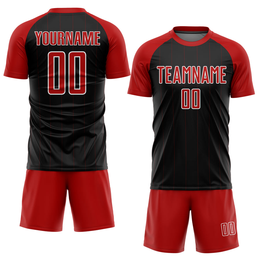 Custom Black Red-White Pinstripe Sublimation Soccer Uniform Jersey