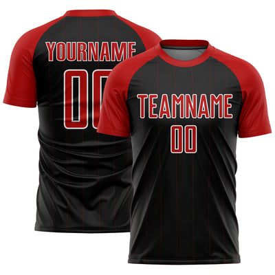 Custom Black Red-White Pinstripe Sublimation Soccer Uniform Jersey