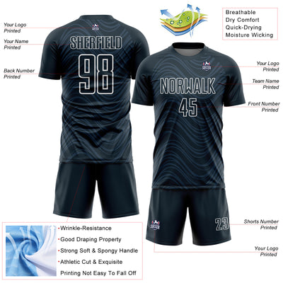 Custom Navy White Wavy Lines Sublimation Soccer Uniform Jersey