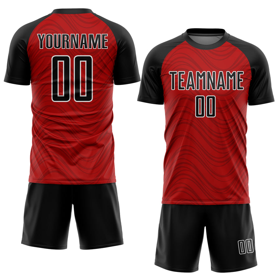 Custom Red Black-White Wavy Lines Sublimation Soccer Uniform Jersey