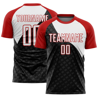 Custom Black White-Red Curve Lines Sublimation Soccer Uniform Jersey