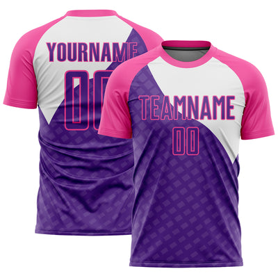 Custom Purple Pink-White Curve Lines Sublimation Soccer Uniform Jersey