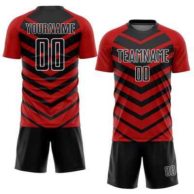 Custom Black Red-White Arrow Shapes Sublimation Soccer Uniform Jersey