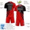 Custom Red Black-White Curve Lines Sublimation Soccer Uniform Jersey