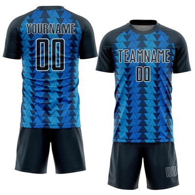 Custom US Navy Blue Navy-White Triangle Shapes Sublimation Soccer Uniform Jersey