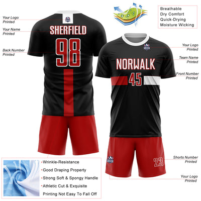 Custom Black Red-White Sublimation Soccer Uniform Jersey