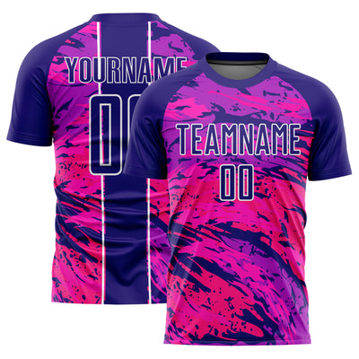 Custom Dark Purple Hot Pink-White Abstract Fluid Sublimation Soccer Uniform Jersey