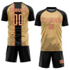 Custom Old Gold Black-Red Sharp Shapes Sublimation Soccer Uniform Jersey