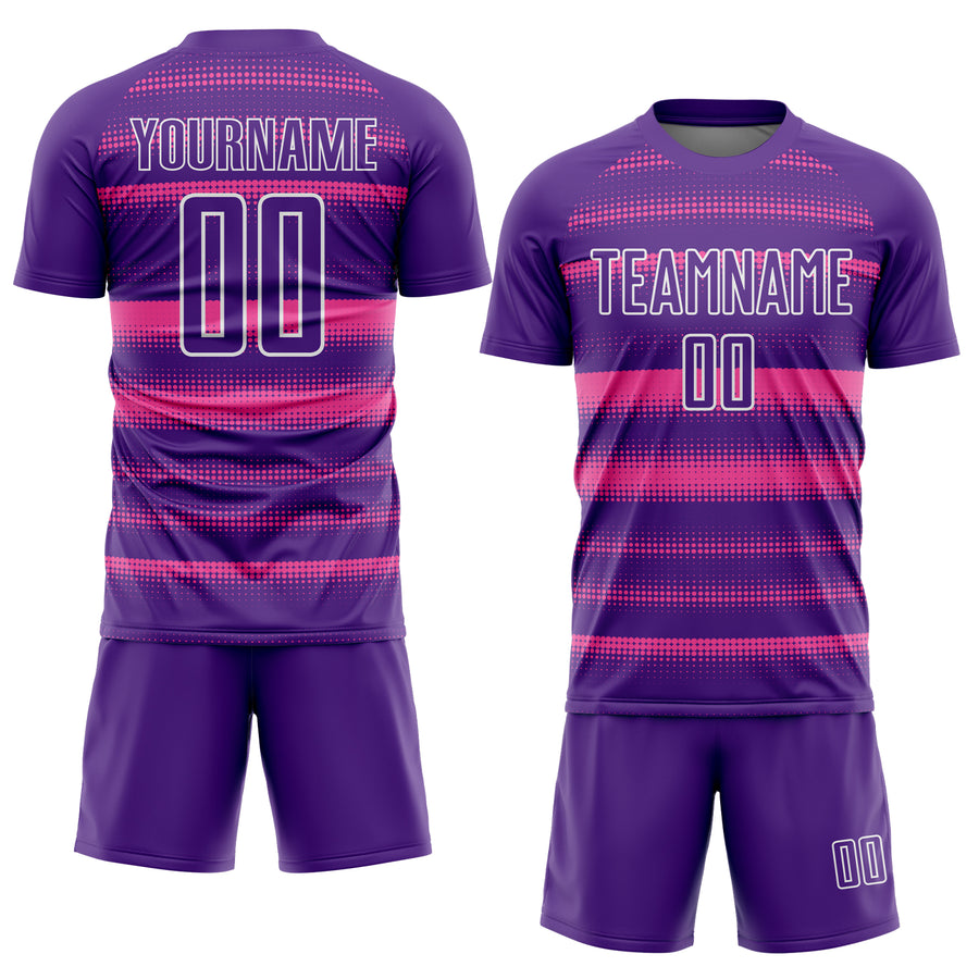 Custom Purple Pink-White Halftone Dots Sublimation Soccer Uniform Jersey