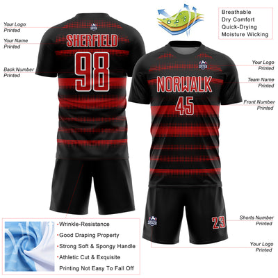 Custom Black Red-White Halftone Dots Sublimation Soccer Uniform Jersey