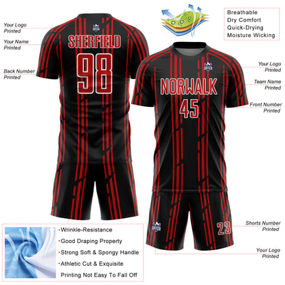 Custom Black Red-White Pinstripe Sublimation Soccer Uniform Jersey