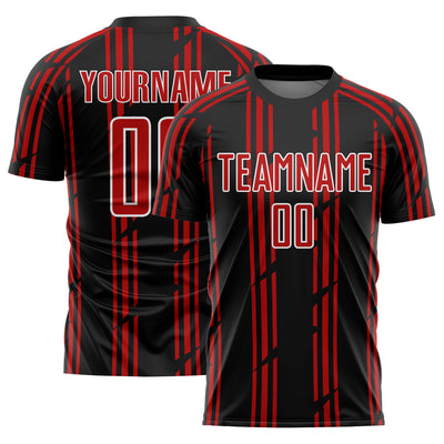 Custom Black Red-White Pinstripe Sublimation Soccer Uniform Jersey