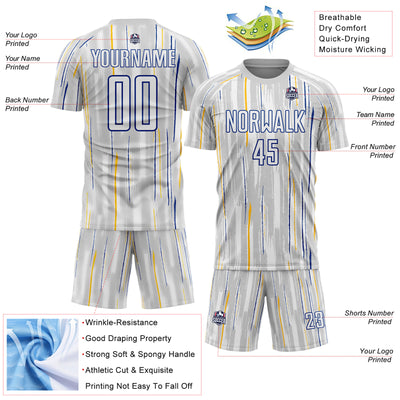 Custom Gray White-Royal Pinstripe Sublimation Soccer Uniform Jersey