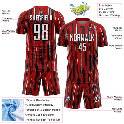 Custom Red White-Black Pinstripe Sublimation Soccer Uniform Jersey